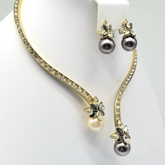Heidi Daus Black and White Glass Pearl Collar Set with Swarovski Crystals - Picture 5 of 11